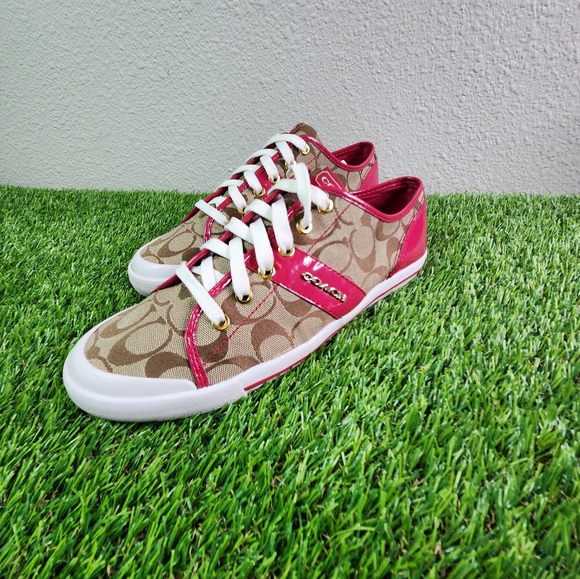Coach Signature C Canvas Pink Patent Leather Sneakers Women’s Size 11 - Picture 8 of 12